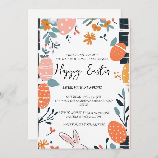 Eenvoudig einde Elegante eieren en bloemen Happy E Kaart (Voorkant / Achterkant)