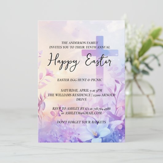 Eenvoudig eindkruis op achtergrond Happy Easter Kaart (Staand voorkant)