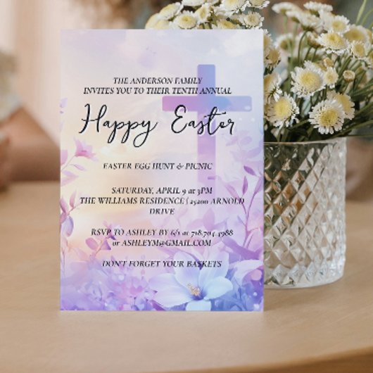 Eenvoudig eindkruis op achtergrond Happy Easter Kaart