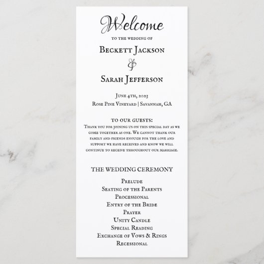 Eenvoudig Elegaant Huwelijksprogramma  Programmakaart (Voorkant)