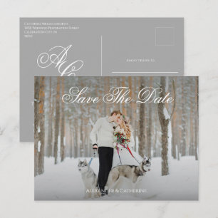 Eenvoudig Elegaant Script Monogram Foto Bewaar De Briefkaart