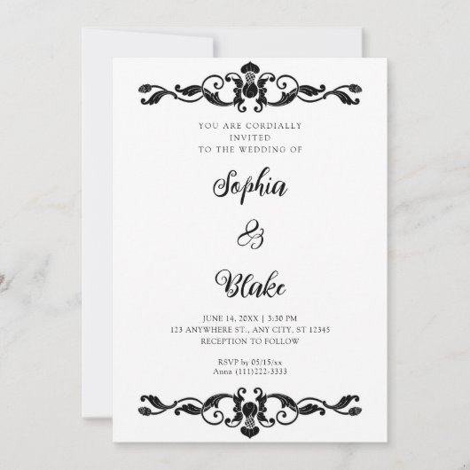 Eenvoudig Elegance Black en White Art Deco Wedding Kaart (Voorkant)