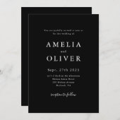 Eenvoudig Elegance Black en White Minimalist Weddi Kaart (Voorkant / Achterkant)