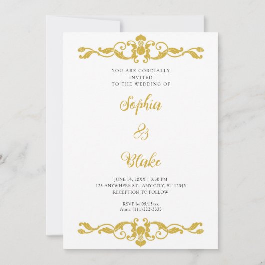 Eenvoudig Elegance Gold en White Art Deco Wedding Kaart (Voorkant)