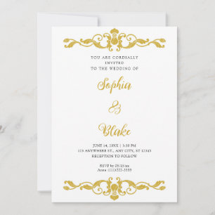 Eenvoudig Elegance Gold en White Art Deco Wedding Kaart
