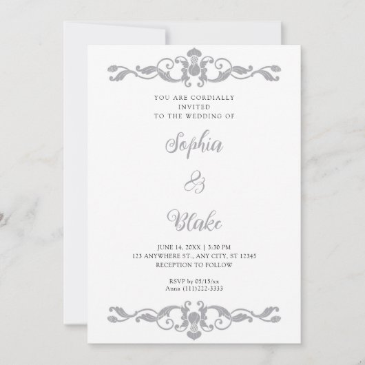 Eenvoudig Elegance Silver en White Art Deco Weddin Kaart (Voorkant)