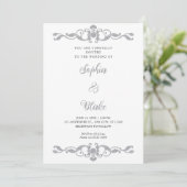 Eenvoudig Elegance Silver en White Art Deco Weddin Kaart (Staand voorkant)