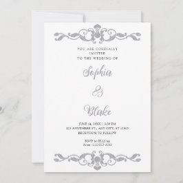 Eenvoudig Elegance Silver en White Art Deco Weddin Kaart