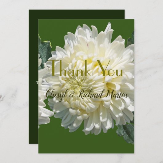 Eenvoudig Elegance White Bloom Chrysanthemum Wedde Bedankkaart (Voorkant / Achterkant)