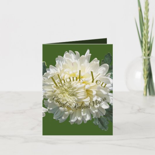 Eenvoudig Elegance White Bloom Chrysanthemum Wedde Bedankkaart (Voorkant)