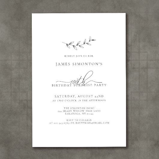 Eenvoudig Elegant 100e Verjaardag Surprise Feestje Kaart