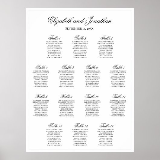 Eenvoudig elegant 14-tabel weddenschapenkaart poster (Voorkant)