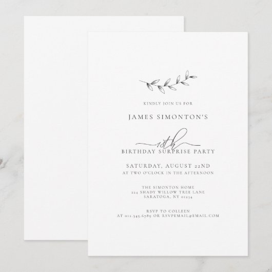 Eenvoudig Elegant 18e Verjaardag Surprise Party Kaart (Voorkant / Achterkant)