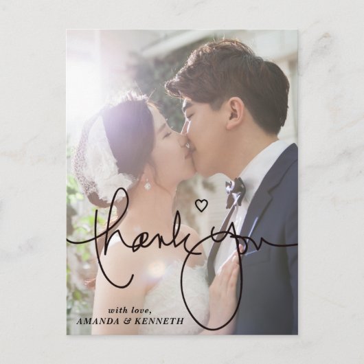 Eenvoudig elegant 1 Foto bruiloft Hartelijk dank Briefkaart (Voorkant)