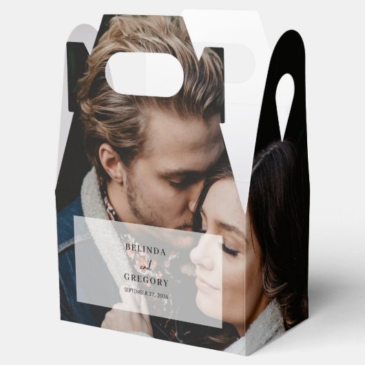 Eenvoudig Elegant 2 Foto Overlay Script Bruiloft Bedankdoosjes (Geopend)