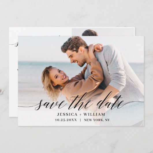 Eenvoudig Elegant 2 Photo Wedding Save The Date (Voorkant / Achterkant)