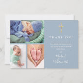 Eenvoudig Elegant 3 Foto Onderschrift Script Doop Bedankkaart (Voorkant)