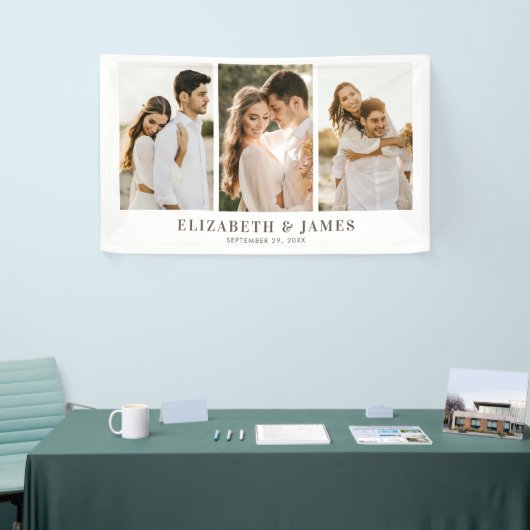 Eenvoudig Elegant 3-fotohuwelijk Spandoek (Beurs)