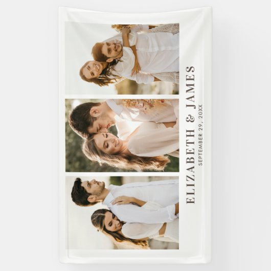 Eenvoudig Elegant 3-fotohuwelijk Spandoek (Verticaal)