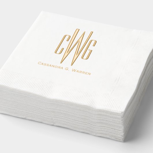 Eenvoudig Elegant 3 Initiaal Letter Monogram #4 Na Folie Servetten (Detail)