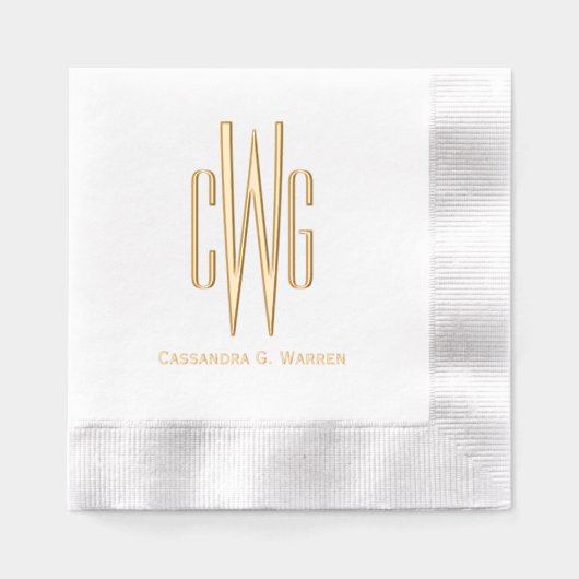 Eenvoudig Elegant 3 Initiaal Letter Monogram #4 Na Folie Servetten (Voorkant)