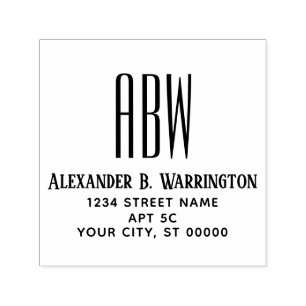 Eenvoudig Elegant 3 Initiaal Monogram Naam Adres # Zelfinktende Stempel