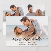 Eenvoudig Elegant 3 Photo Wedding Save The Date (Voorkant / Achterkant)