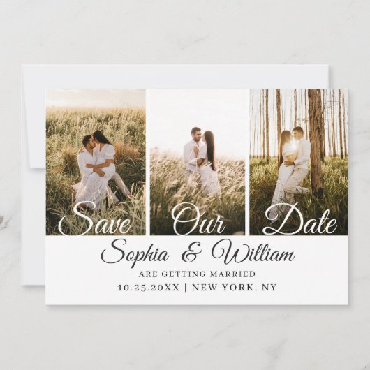 Eenvoudig Elegant 3 Photo Wedding Save The Date (Voorkant)