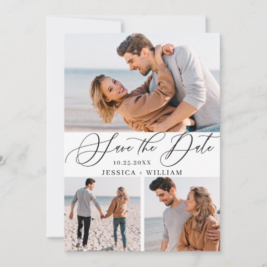 Eenvoudig Elegant 3 Photo Wedding Save The Date (Voorkant)