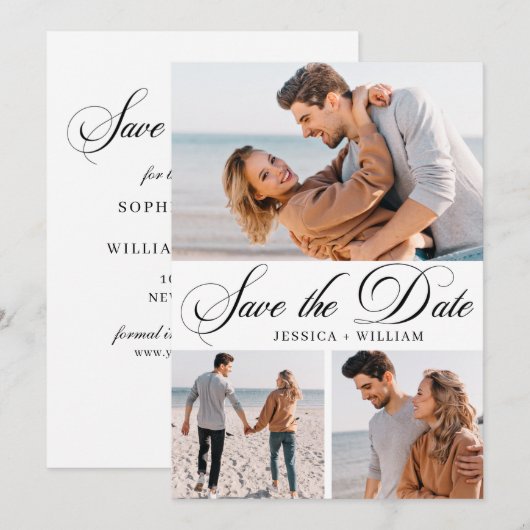 Eenvoudig Elegant 3 Photo Wedding Save The Date (Voorkant / Achterkant)