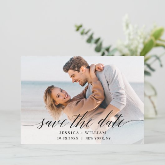 Eenvoudig Elegant 4 Foto Wedding Save the Date (Staand voorkant)
