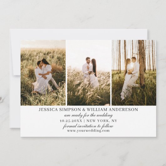 Eenvoudig Elegant 4 Foto Wedding Save The Date (Achterkant)