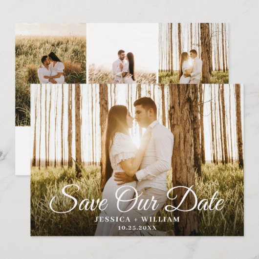 Eenvoudig Elegant 4 Foto Wedding Save The Date (Voorkant / Achterkant)