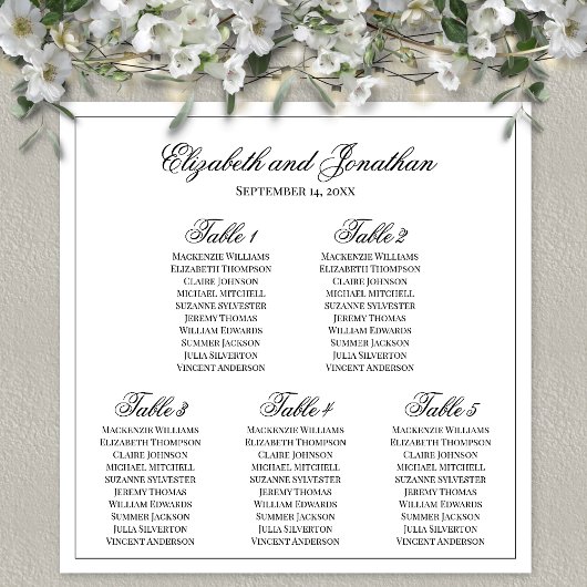 Eenvoudig Elegant 5-tabel weddenschapenkaart Poster