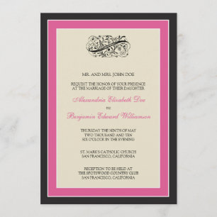 Eenvoudig elegant 5x7 Black/Fuschia Wedding uitnod Kaart