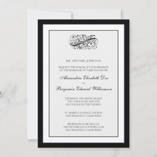 Eenvoudig elegant 5x7 Black/White Wedding Invite Kaart (Voorkant)