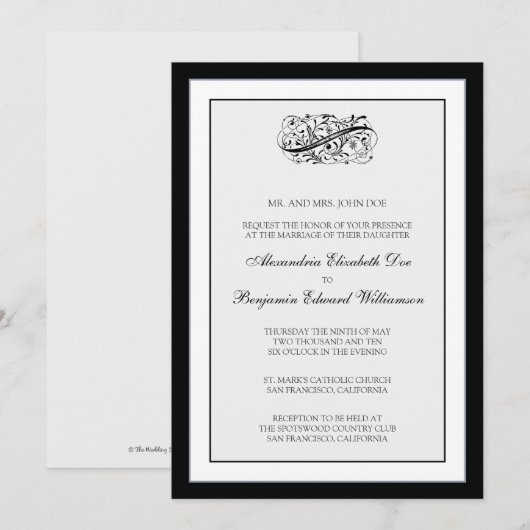 Eenvoudig elegant 5x7 Black/White Wedding Invite Kaart (Voorkant / Achterkant)