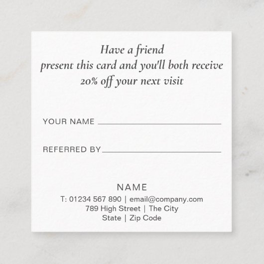 Eenvoudig elegant aanbevelingskaartje (Achterkant)