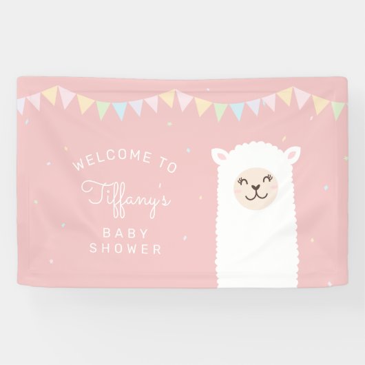 Eenvoudig Elegant Alpaca Llama Baby shower Welkom Spandoek (Horizontaal)