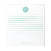 Eenvoudig Elegant Aqua Lined Monogram Notitieblok (Voorkant)