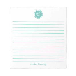 Eenvoudig Elegant Aqua Lined Monogram Notitieblok