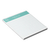 Eenvoudig Elegant Aqua Voering Monogram Notitieblok (Schuin)