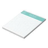 Eenvoudig Elegant Aqua Voering Monogram Notitieblok (Linkerzijde)