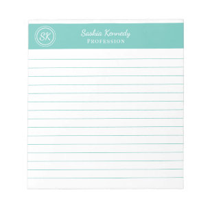 Eenvoudig Elegant Aqua Voering Monogram Notitieblok