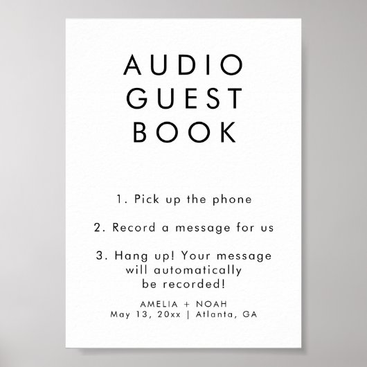 Eenvoudig Elegant Audio Gastenboek Trouwbord Poster (Voorkant)