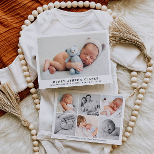 Eenvoudig Elegant Baby Boy Foto Collage Birth Aankondiging