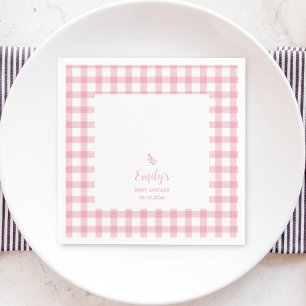 Eenvoudig Elegant Baby Roze Gingham Meisje Baby sh Servet