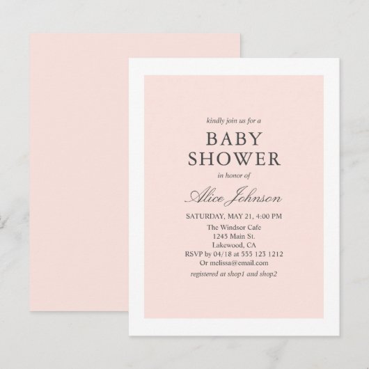 Eenvoudig elegant Baby shower Uitnodiging Briefkaart (Voorkant / Achterkant)
