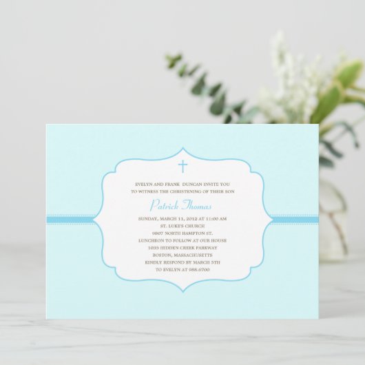 Eenvoudig Elegant Baptism/Christening Invite - Bla Kaart (Staand voorkant)