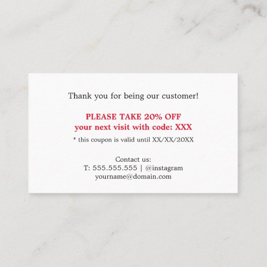 Eenvoudig Elegant Beauty Salon Dank u Kortingskaartje (Achterkant)